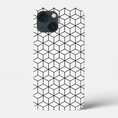 3D Cubes Geometric Black Line on White Pattern iPhone 13 Mini Case