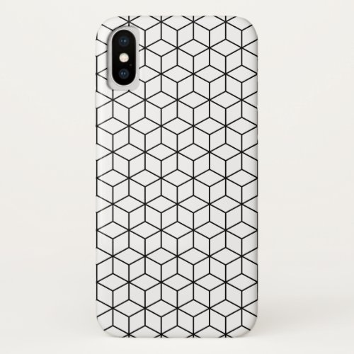 3D Cubes Geometric Black Line on White Pattern iPhone XS Case