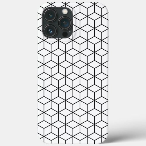 3D Cubes Geometric Black Line on White Pattern iPhone 13 Pro Max Case