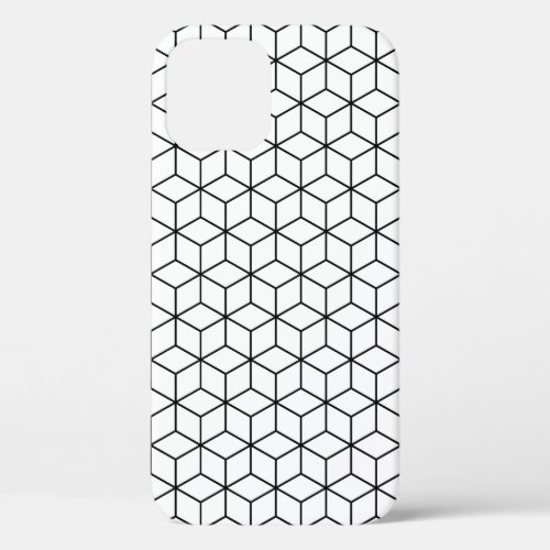 3D Cubes Geometric Black Line on White Pattern iPhone 12 Pro Case
