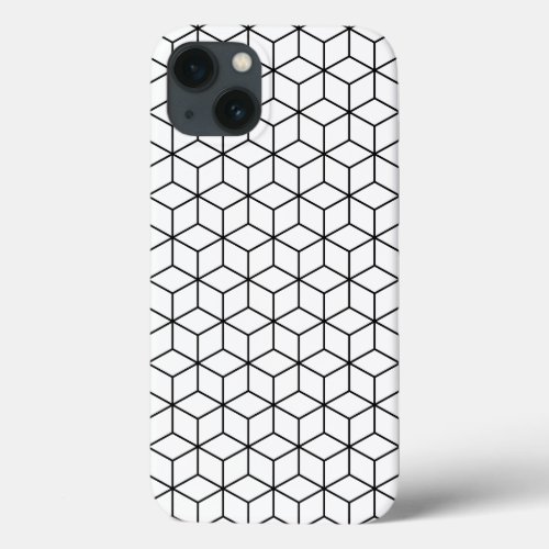 3D Cubes Geometric Black Line on White Pattern iPhone 13 Case