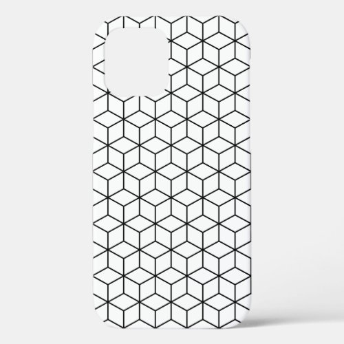 3D Cubes Geometric Black Line on White Pattern iPhone 12 Case