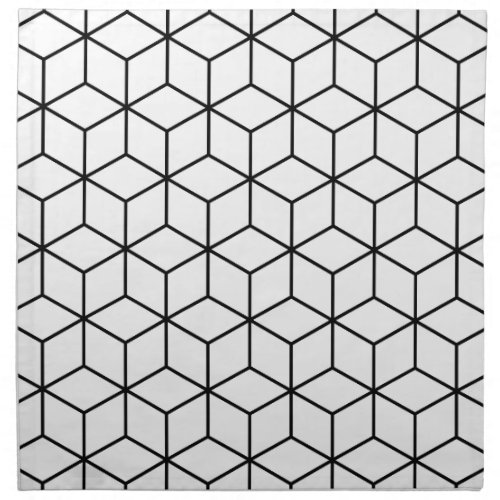 3D Cubes Geometric Black Line on White Pattern Cloth Napkin