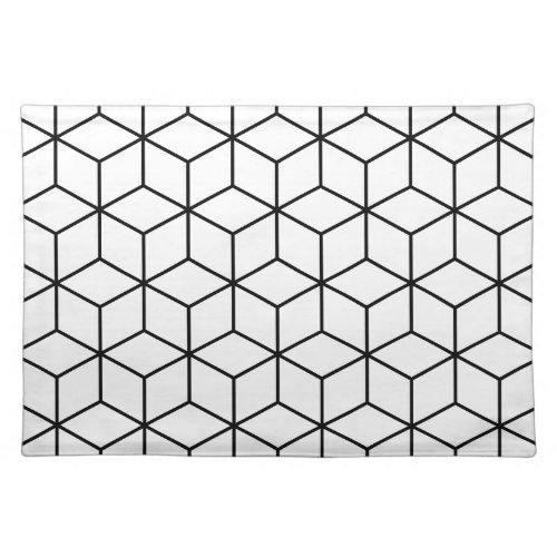 3D Cubes Geometric Black Line on White Pattern Cloth Placemat