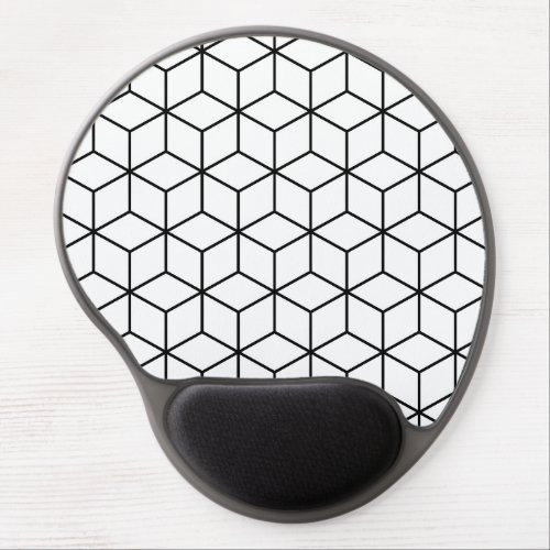 3D Cubes Geometric Black Line on White Pattern Gel Mouse Pad