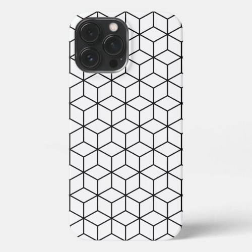 3D Cubes Geometric Black Line on White Pattern iPhone 13 Pro Max Case