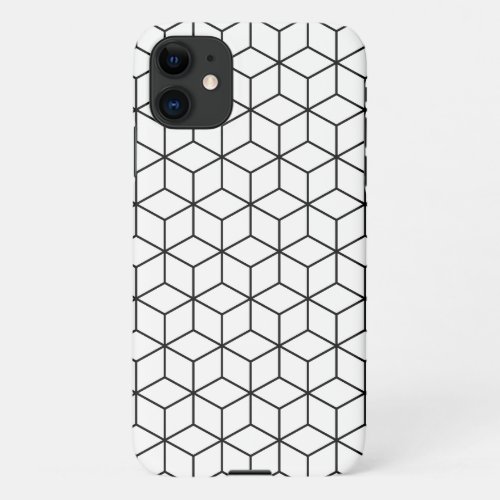 3D Cubes Geometric Black Line on White Pattern iPhone 11 Case