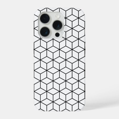 3D Cubes Geometric Black Line on White Pattern iPhone 15 Pro Case