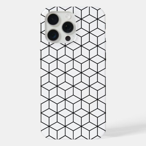 3D Cubes Geometric Black Line on White Pattern iPhone 15 Pro Max Case