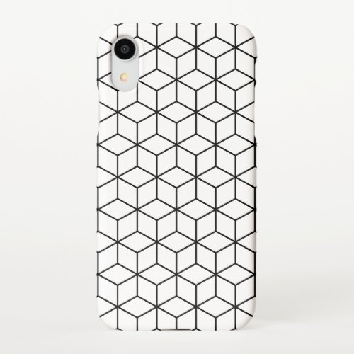 3D Cubes Geometric Black Line on White Pattern iPhone XR Case