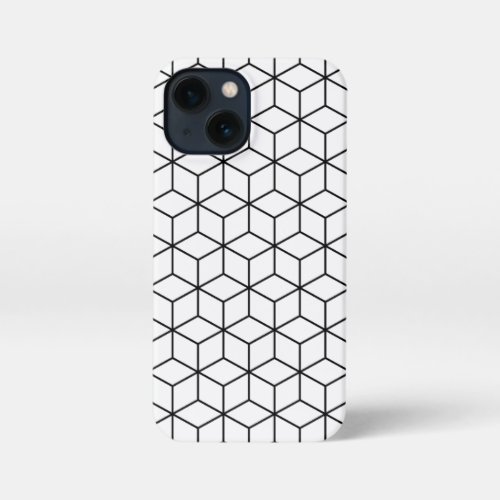 3D Cubes Geometric Black Line on White Pattern iPhone 13 Mini Case