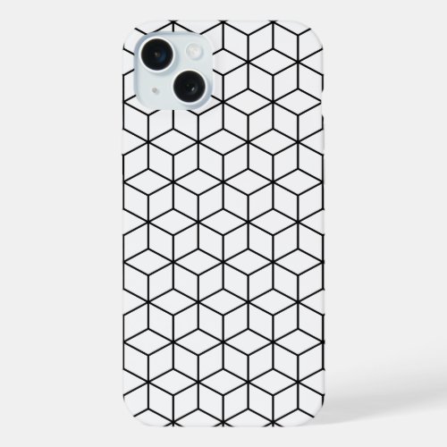 3D Cubes Geometric Black Line on White Pattern iPhone 15 Plus Case