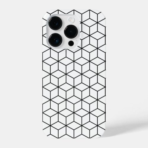 3D Cubes Geometric Black Line on White Pattern iPhone 14 Pro Case