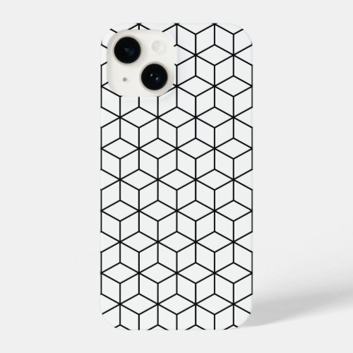 3D Cubes Geometric Black Line on White Pattern iPhone 14 Case