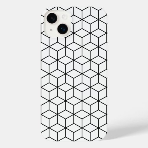 3D Cubes Geometric Black Line on White Pattern iPhone 14 Plus Case