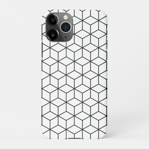 3D Cubes Geometric Black Line on White Pattern iPhone 11Pro Case