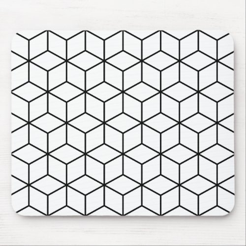 3D Cubes Geometric Black Line on White Pattern Mouse Pad