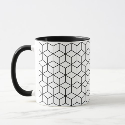 3D Cubes Geometric Black Line on White Pattern Mug