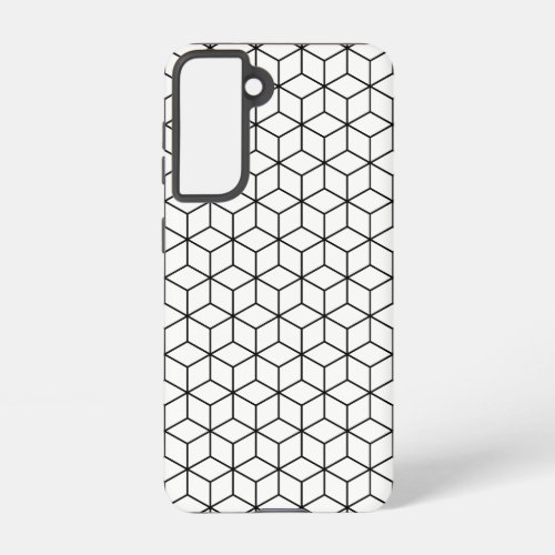 3D Cubes Geometric Black Line on White Pattern Samsung Galaxy S21 Case