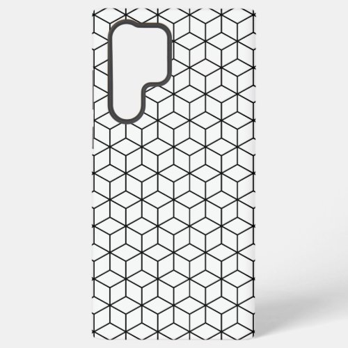3D Cubes Geometric Black Line on White Pattern Samsung Galaxy S22 Ultra Case