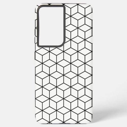 3D Cubes Geometric Black Line on White Pattern Samsung Galaxy S21 Ultra Case