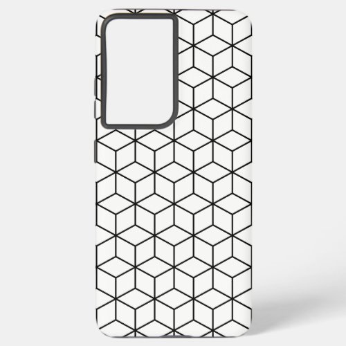 3D Cubes Geometric Black Line on White Pattern Samsung Galaxy S21 Case