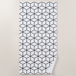 3D Cubes Geometric Black Line on White Rpt Pattern Beach Towel
