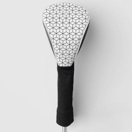 3D Cubes Geometric Black Line on White Rpt Pattern Golf Head Cover