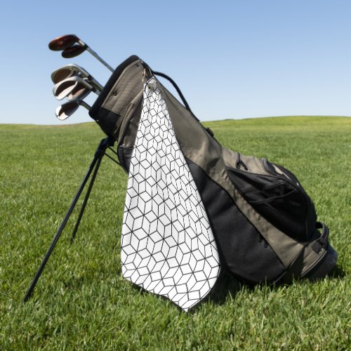 3D Cubes Geometric Black Line on White Rpt Pattern Golf Towel