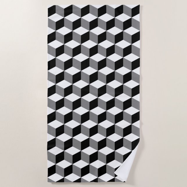 3D Cubes Geometric BWG Rpt Pattern Beach Towel (Front)