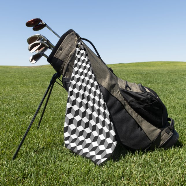 3D Cubes Geometric BWG Rpt Pattern Golf Towel (Green)