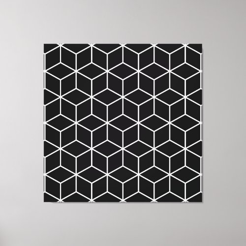 3D Cubes Geometric White Line on Black Lg Pattern Canvas Print