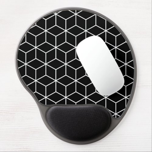 3D Cubes Geometric White Line on Black Lg Pattern Gel Mouse Pad