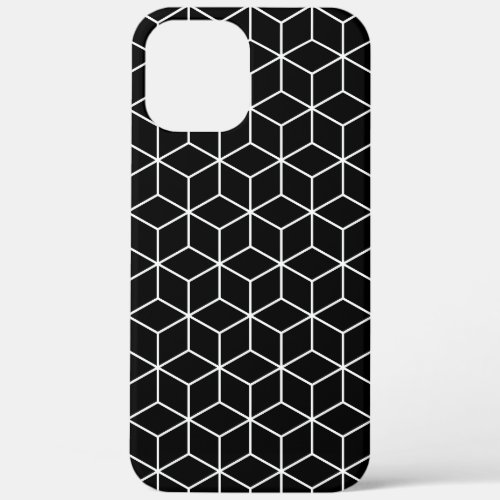 3D Cubes Geometric White Line on Black Pattern iPhone 12 Pro Max Case