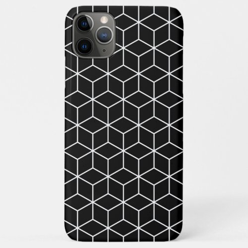 3D Cubes Geometric White Line on Black Pattern iPhone 11 Pro Max Case