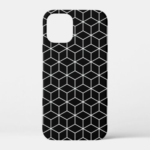 3D Cubes Geometric White Line on Black Pattern iPhone 12 Mini Case