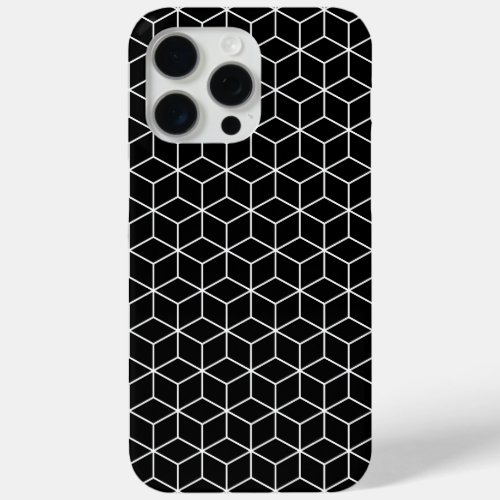 3D Cubes Geometric White Line on Black Pattern iPhone 15 Pro Max Case