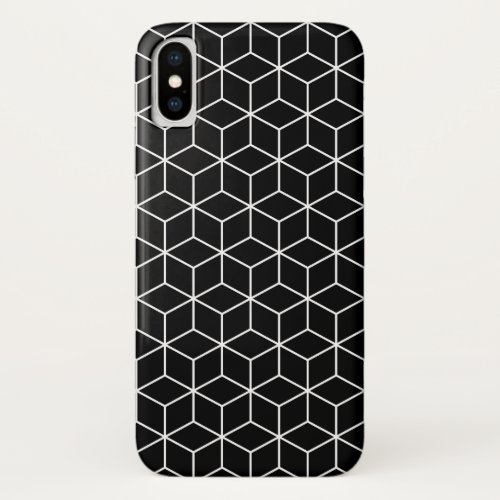 3D Cubes Geometric White Line on Black Pattern iPhone X Case
