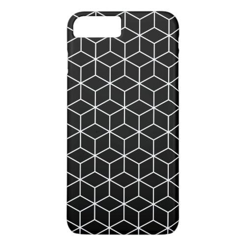 3D Cubes Geometric White Line on Black Pattern iPhone 8 Plus7 Plus Case
