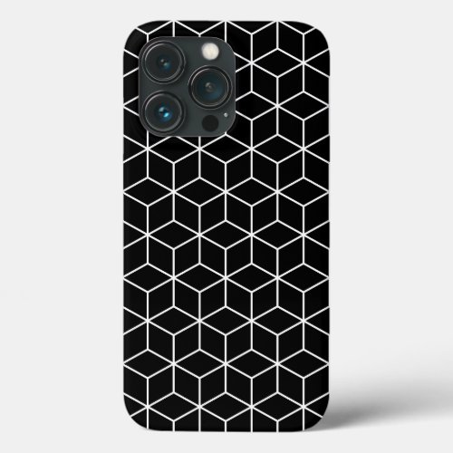 3D Cubes Geometric White Line on Black Pattern iPhone 13 Pro Case