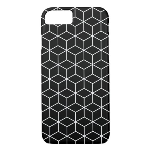 3D Cubes Geometric White Line on Black Pattern iPhone 87 Case