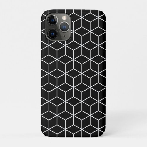 3D Cubes Geometric White Line on Black Pattern iPhone 11 Pro Case