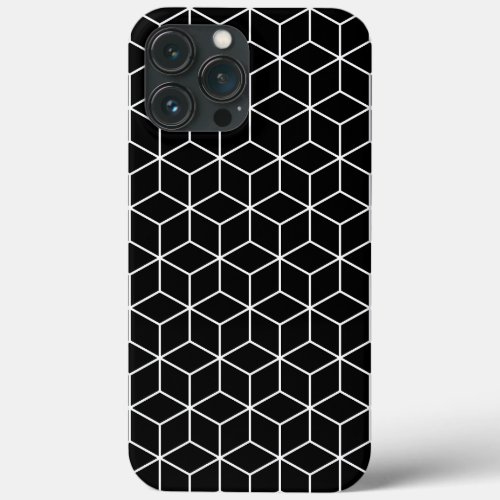 3D Cubes Geometric White Line on Black Pattern iPhone 13 Pro Max Case
