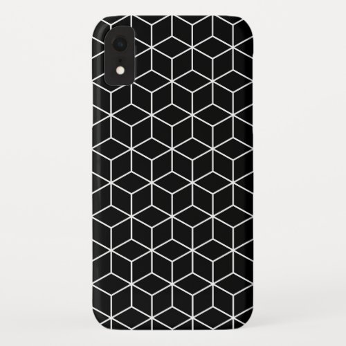 3D Cubes Geometric White Line on Black Pattern iPhone XR Case