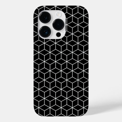 3D Cubes Geometric White Line on Black Pattern Case_Mate iPhone 14 Pro Case