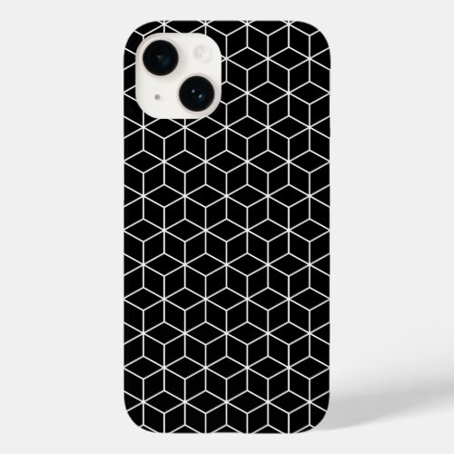 3D Cubes Geometric White Line on Black Pattern Case_Mate iPhone 14 Case