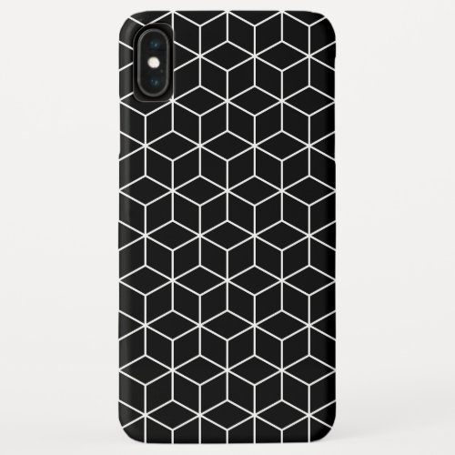 3D Cubes Geometric White Line on Black Pattern iPhone XS Max Case