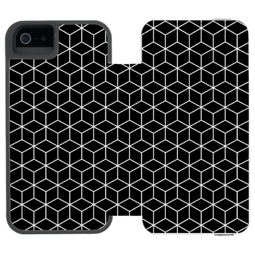 3D Cubes Geometric White Line on Black Pattern iPhone SE55s Wallet Case
