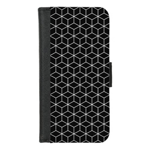 3D Cubes Geometric White Line on Black Pattern iPhone 87 Wallet Case