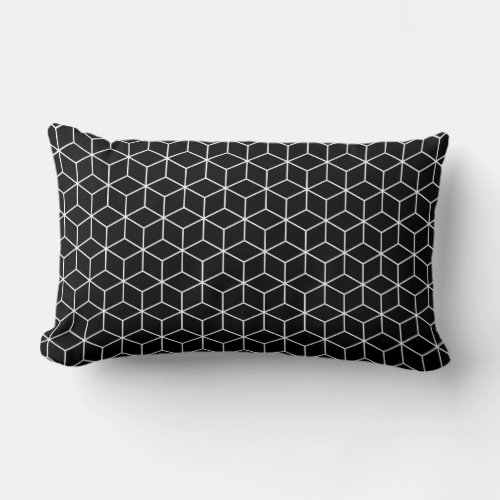 3D Cubes Geometric White Line on Black Pattern Lumbar Pillow